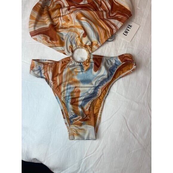 Envya Multicolor Marbled 1 Piece Swimsuit Halter Neck Size Small RefN04 - Picture 5 of 7
